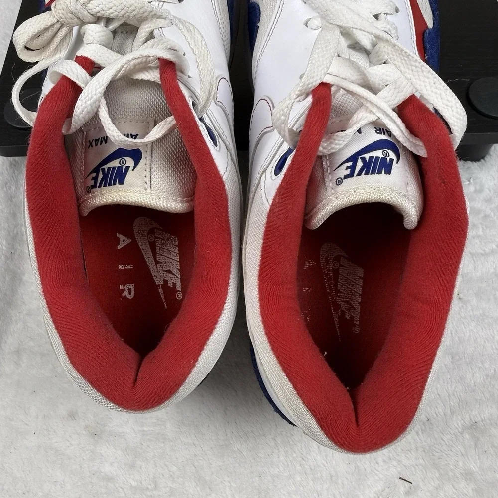 Nike Air Max 1 White Red Blue USA‎ (CJ9927-100) Men's 10.5 M Suede Mesh Leather